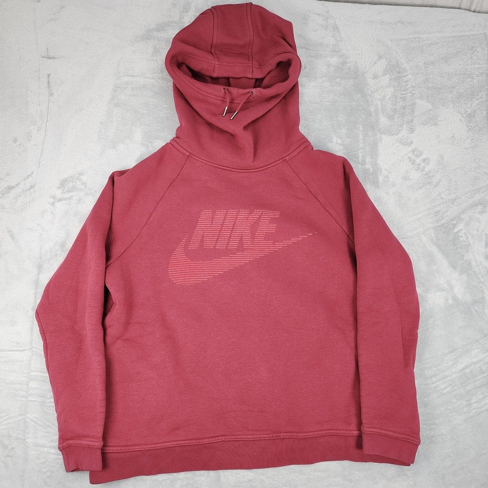 Nike Hoodie Womens Large Red Funnel Neck Fleece Pullover‎ Hike Outdoor Cozy warm